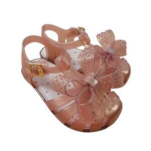Mini Melissa Aranha XIII Kids Size 8 Girl Pink Double Bow Flat Sandal Jelly